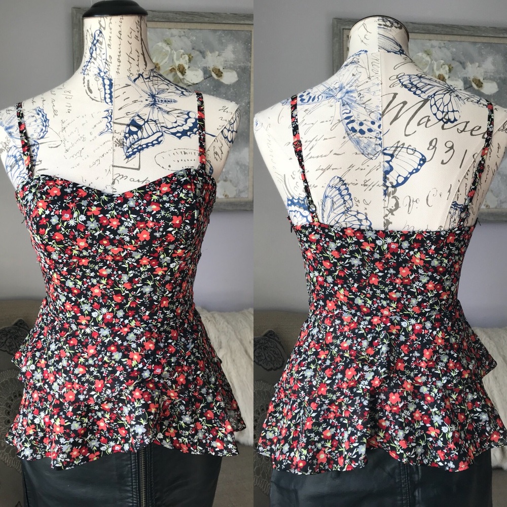 Red floral ruffle tank top